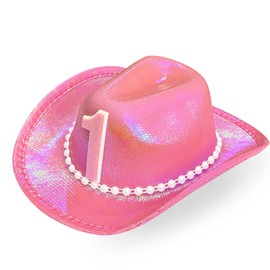 1st Birthday Cowgirl Hat for Baby Girl – Pink Cowboy Party Hat Crown for First Rodeo, Western Theme, Photo Prop, Baby Shower
