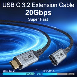 BAWIOFIAU USB c Braided Data Extension Cable 20ft/6M, USB c Extension Cable 20 gbps Data Transfer/100W Fast Charging/Video Output at 4K@60Hz for Monitor,USB Male to usbc-c Female Cable