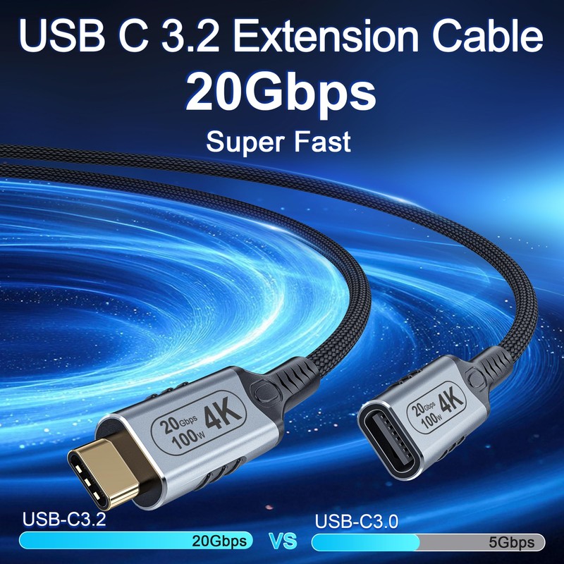 BAWIOFIAU USB c Braided Data Extension Cable 20ft/6M, USB c