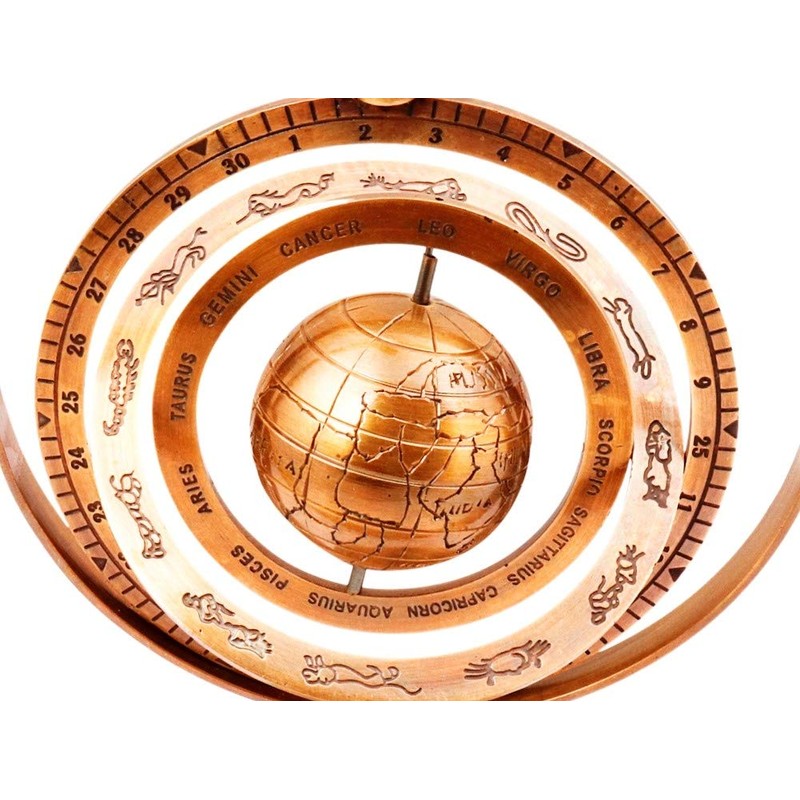 Purpledip Brass Armillary Globe with Zodiac Signs: Vintage Memorabilia (11492)