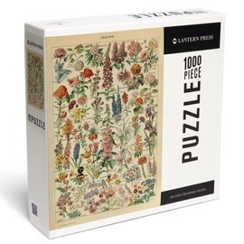 Lantern Press 1000 Piece Jigsaw Puzzle, Assorted Flowers, E, Vintage Bookplate, Adolphe Millot Artwork