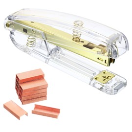 PATIKIL Acrylic Stapler Set, Portable Stylish Manual Effortless Desktop Stapler with 2000 Pcs 24/6 Staples for Classroom Home Office Desk, Gold