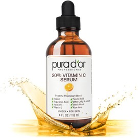 Sérum de Vitamina C anti-edad Pura D'or 20%, fuerza profesional, terapia aceite de argán orgánico, ácido hialurónico y vitamina E, 4 onzas líquidas