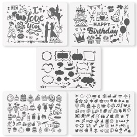 Rnigra 5pcs Stencils for Painting, Mixed Size Love and Birthday Themed Stencils for Crafts Reusable, Paint Stencils, for Scratch Art, Canvas, Birthday and Wedding Cards, DIY Craft Making