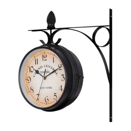 TRY-YEAN Vintage Double Sided Wall Clock, Retro Station Wall Clock, Industrial Wall Hanging Clock for Indoor Decorative, Antique Style Creative Classic Wall Clocks Black 7inch