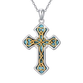 ABIGY Cross Necklace 925 Sterling Silver Celtic Knot Pendant With Turquoise for Women