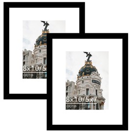 QOTIB 2 Pack 8x10 Picture Frame with 5x7 Mat, Display 5x7 with Mat or 8x10 Without Mat, Wood 8 by 10 Photo Frame, 8 x 10 Photo Frame for Wall Hanging and Tabletop Display, Black