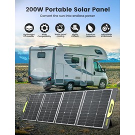 200W Portable Solar Panel, Greenmagic 200W Foldable Solar Panel Lightweight with Kickstands for Home, Camping, Boat, Shed Farm Camping RV Solar Generator, 23% High Efficiency