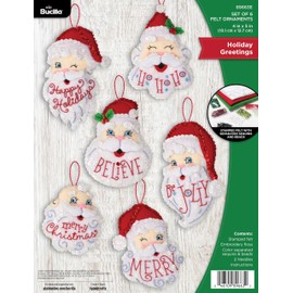 Bucilla, Holiday Greetings, Felt Applique 6 Piece Ornament Making Kit, Perfect for DIY Arts and Crafts Projects, 89663E