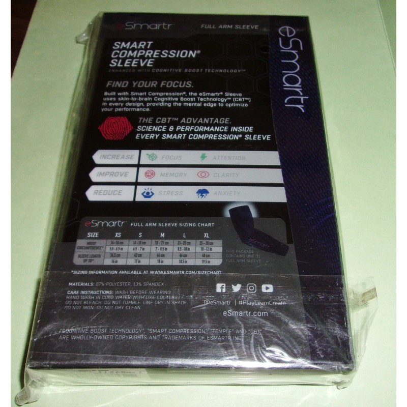 eSmartr FULL ARM Compression Sleeve Sports/Gaming /Tatoo Cover/Protect BLACK XL