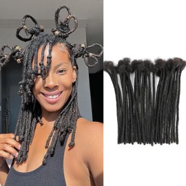 IXIMII Dreadlock Extensions Human Hair 0.8 cm 10 inch 20 Strands Natural Black Handmade Permanent locs with Needles and Comb Real Human Hair Dreads Extensions for Women Men Kids