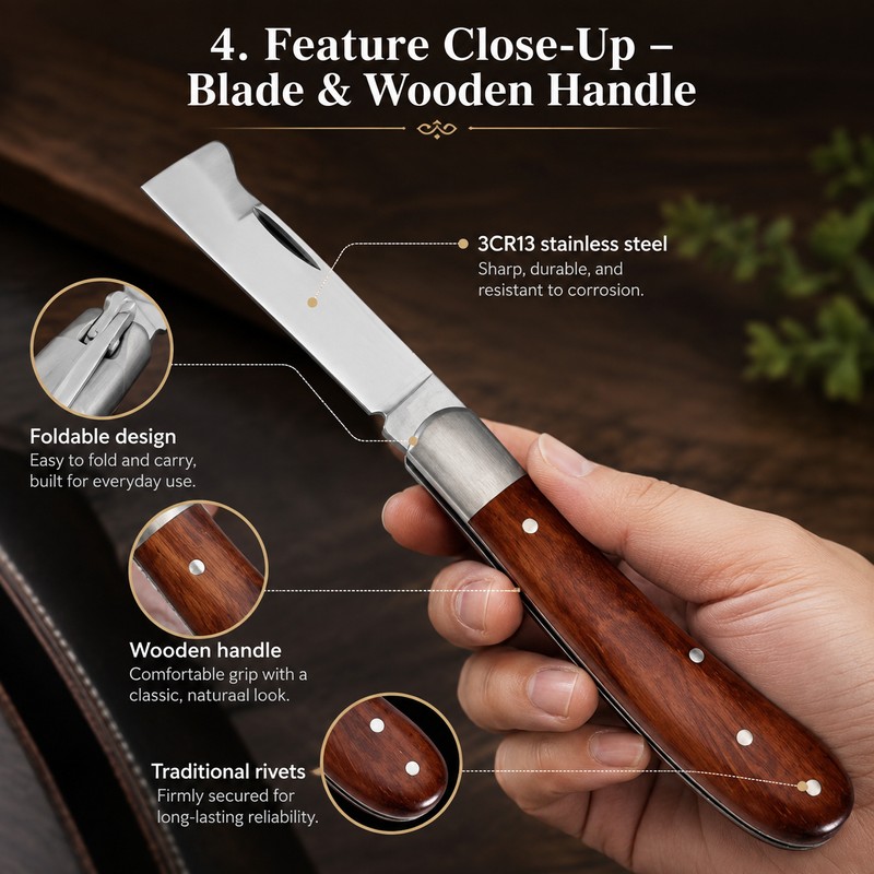 Folding Grafting Knife for Garden Use – 3CR13 Stainless Steel