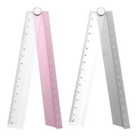 sourcing map 2pcs Folding Straight Ruler 30cm Metric Aluminum Alloy Protractor Foldable Angle Ruler Geometric Measuring Tool for Architects Artists Office, Pink/Grey