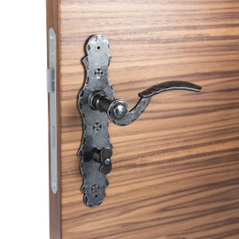 Gedotec Long Plate Handle Set Wrought Iron Black | 1 Piece Door Fitting Antique Door Handle | BERN | Door Handle Set for Interior Doors | WC 90 mm Toilet | Door Set with Mounting Material