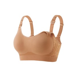 HOFISH Nursing Bra for Breastfeeding, TwinClips Wearable Pump Bra with Fixed Padding, Adjustable Comfort Maternity Bra for Pregnancy, Brown, L