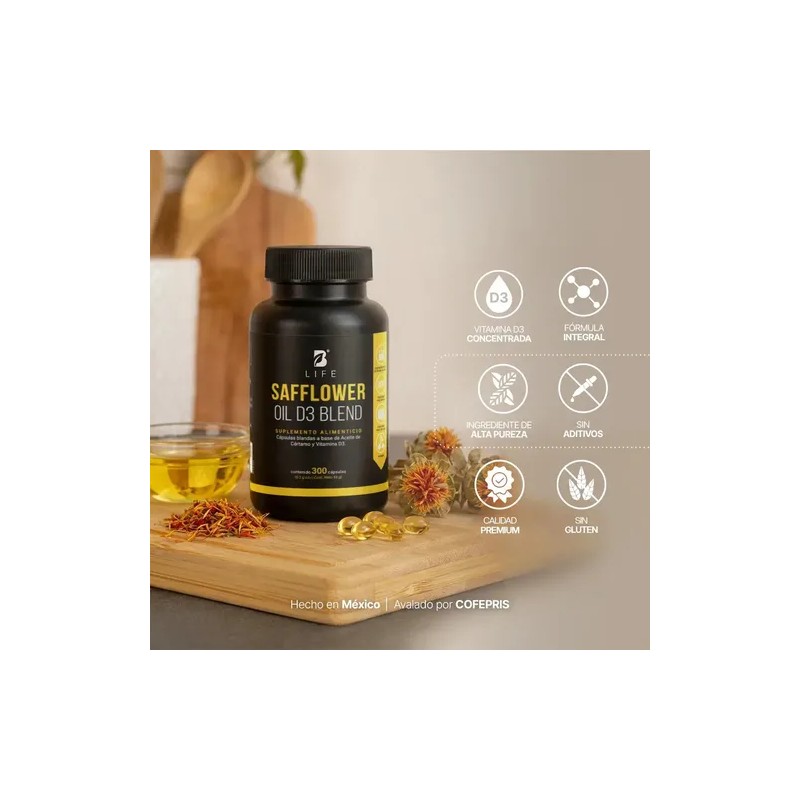Safflower Vitamina D3 400 Ui 300 Cápsulas con Aceite De