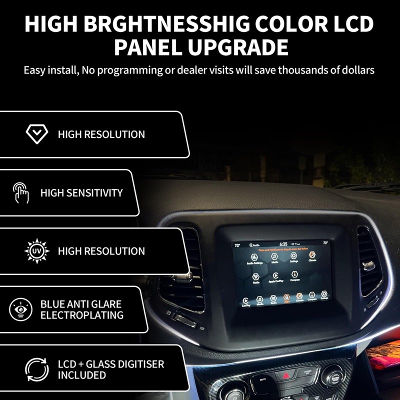 RESNAVSCREN Uconnect LCD Screen and Digitizer Replacement for 2020-2017 Jeep