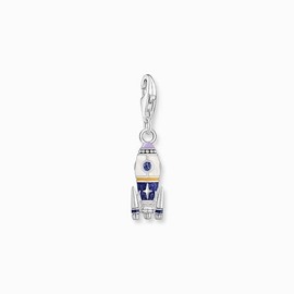 THOMAS SABO 2038-347-7 Women's Charm Pendant Rocket with Colourful Cold Enamel Blackened 925 Sterling Silver, Sterling silver, Cubic Zirconia
