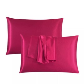 JRI Silk Satin Pillow Cases 2 Pack FUCHSIA, Silky Pillowcases Soft and Cozy Standard Pillow Covers Dyed in Trendy Colors-Size (50 x 75 cm)
