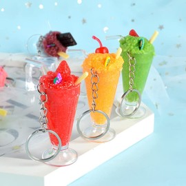 Imitation Food Keychain Beverages, ice cream Creative Keyring Fun Cute Handbag Purse Car Accessories (Red, One size)