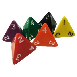 4-Sided Dice Set, Mixed Colours, Pack of 6, D4 Gaming Dice