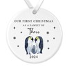 Family of Three First Christmas Ceramic Bauble - Penguin-Themed Festive