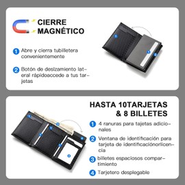 Carteras para Hombre，Tarjetero de cuero, Billetera para Hombre，RFID Bloqueo Antirrobo Tarjetero para Caballero Plegable, Con Bolsillo de Moneda Billetera para,Regalos para hombre-Grano negro