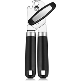 Upgraded can opener manual with bottle opener smooth edge cut can opener heavy duty comfortable soft handle builtin bottle opener black - Color: Pink, Size: Default