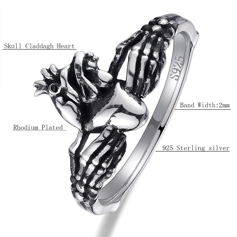 AVECON Claddagh Rings for Women, Gothic Skeleton Hands with Anatomical