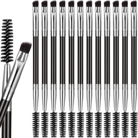 12 Packs Eyebrow Spoolie Brush and Angled Brow Brush, Multi-functional Mini tool for Tinting Angled Eyebrow, Suitable for Cream Gel (Silver)