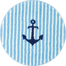 Erwin Müller Lefkada Maritime Bath Mat, Light Blue, Round 80 cm Diameter, Fluffy Soft Pile, Non-Slip, Suitable for Underfloor Heating (Other Sizes)
