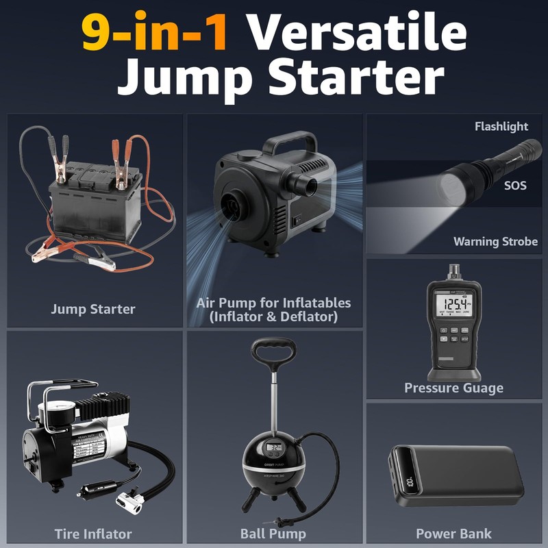 Lehwey Portable Jump Starter with Air Compressor - 12V Car