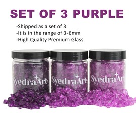 Syedra Crushed Glass for Crafts,Set of 3, High Luster Chips, Glitter,Broken Glass Pieces, 3-6mm, 1LB(Purple)