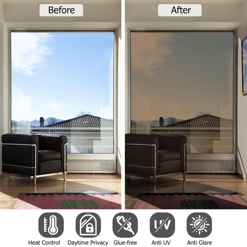 HIDBEA One Way Mirror Window Film, Daytime Privacy Sun Blocking