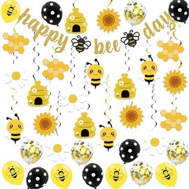 Umimiss 55PCS Honey Bee Party Hanging Swirls Streams Decorations - Gender Reveal Decoration, Bee Party Decorations,Sweet Boys Girls Bee Birthday,Just Bee Kids,Jubilee Party Decorations Hanging Swirls