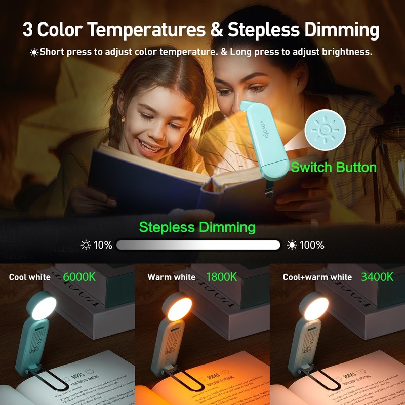 VAVOFO USB Rechargeable Book Light, Blue Light Blocking, Amber Light