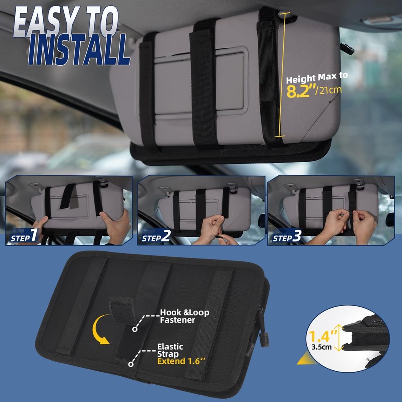 Molle Car Sun Visor Organizer, Car Accessories with Zipper Visor