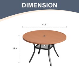 VICLLAX Patio Dining Table for 4, 41.7" Sturdy Round Outdoor Dining Table with Faux Woodgrain Tabletop, Walnut