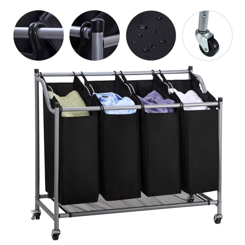 Laundry Sorter Cart 4-Bag Classics Rolling Laundry Hamper, Sturdy Frame