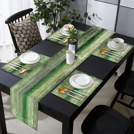 LOKMU - Juego de 6 manteles individuales y verdes y grises, pintura abstracta para decoración de mesa para el hogar, comedor, granja, boda, fiesta, cena, camino de mesa de 72 x 13 pulgadas y 6
