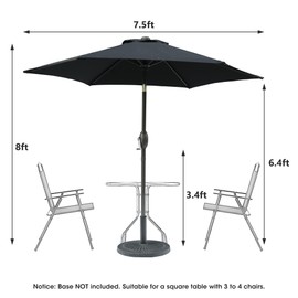 espidoo 7.5ft Patio Umbrella with Crank: Modern Outdoor Table Market Umbrella - Water-Resistant Polyester & Steel Frame - Adjustable Shade for Patios & Gardens - Black