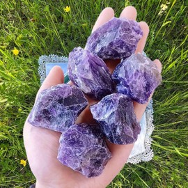 QINJIEJIE 100% Large Amethyst Raw Stones Premium Water Stones Crystals Stones 4 Pieces Natural Stones Healing Stones Set 4.5-5cm