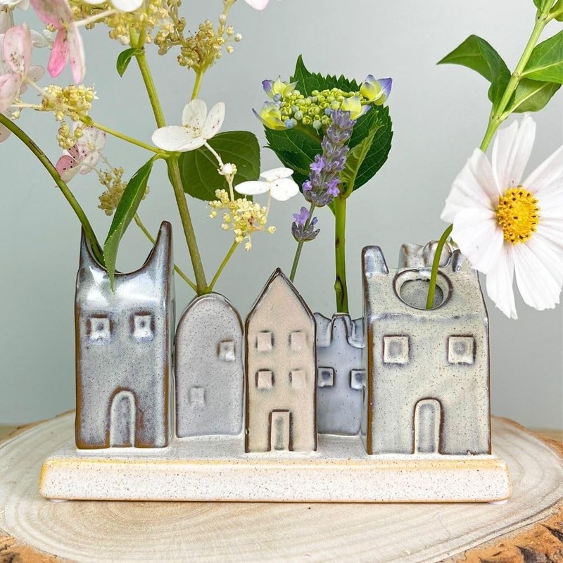 Mini Ceramic House Bud Vase Set | Rustic Glazed Posy