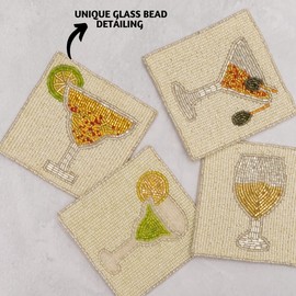 Folkulture Boho Coasters for Drinks or Coffee Table, Cute Coasters for Farmhouse Style Table, 4" Square Decorative Coaster Set for Table Decorations or Gifts for Men Women