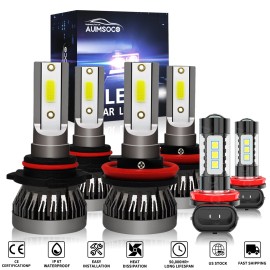 AUIMSOCO For Toyota Highlander 2014-2019 White LED Light Bulb High/Low + Fog Lights Bulbs