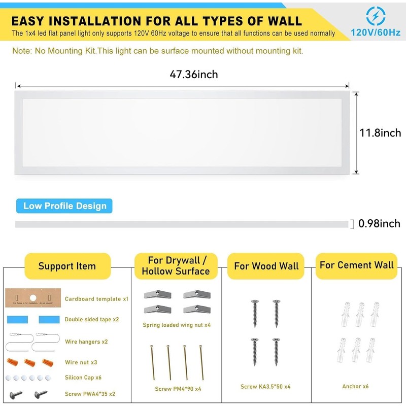 AIKVSXER 2PACK 1x4 LED Flat Panel Light Surface Mount LED