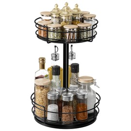 Turntable Organiser, 360° Rotating Plate Spice Holder, Black Spice Rack, Lazy Susan Organiser for Kitchen, Living Room, Bedroom, Office