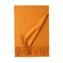 Prettystern Soft Wool Scarf Plain with Fringes for Autumn Winter Men and Women, yellow