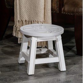 DTY Indoor Living Fairplay Carved Wooden Step Stool, Butterflies, Antique White