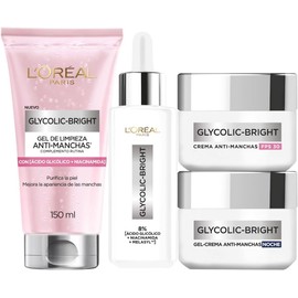 L'ORAL PARIS SKIN Kit Anti Manchas Glycolic Bright: Srum 30ml Crema Da/Noche 50ml Gel Limpiador 150ml